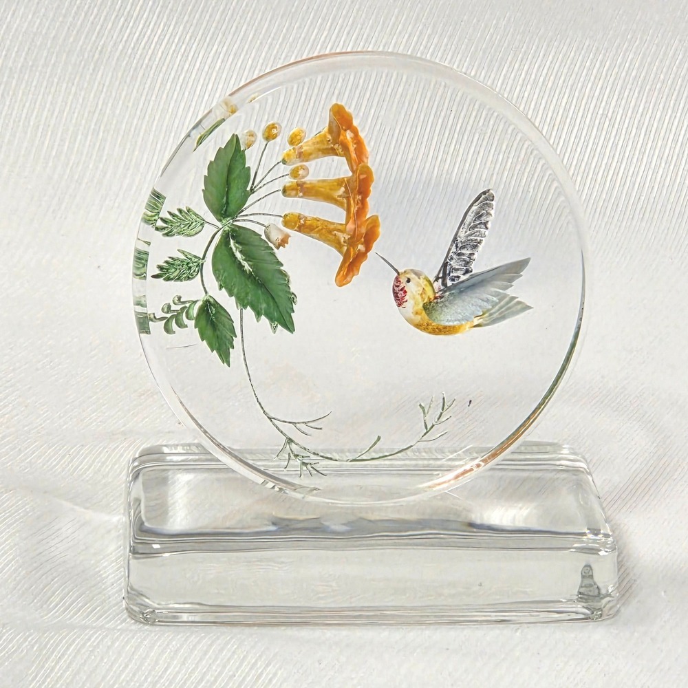 Princeton Gallery Flight Hummingbird Reverse Carved Lucite Disc Paperweight